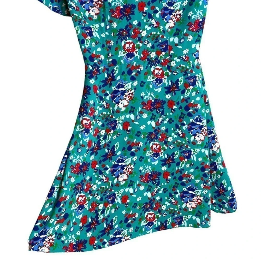🍀J Crew Teal Floral Flutter Sleeve Wrap Dress Women’s Size 4